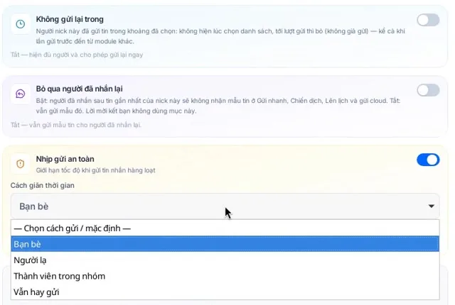 Bảng Tiến độ gửi nhanh ở trạng thái Đã hoàn tất với các ô Đã gửi, Gửi lỗi, Đã bỏ qua, Còn lại và nút Gửi ngay · 1 nhóm