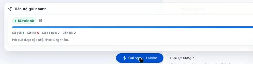 Bảng Thông báo hoạt động mở từ chuông với các mục Tự động hóa đã hoàn tất và Gửi tin nhắn đã hoàn tất